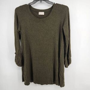 Dark Green Button 3/4 Sleeve Tunic Sweater Marcelle Women's Medium